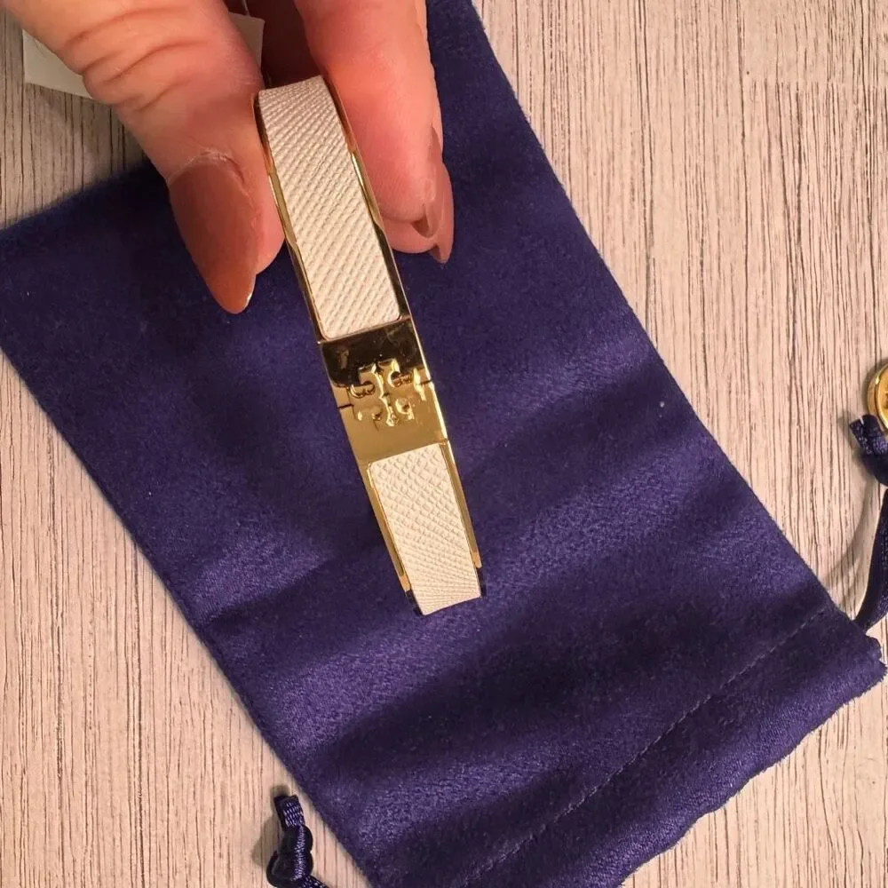$150 Tory Burch slim leather inlay cuff white size medium